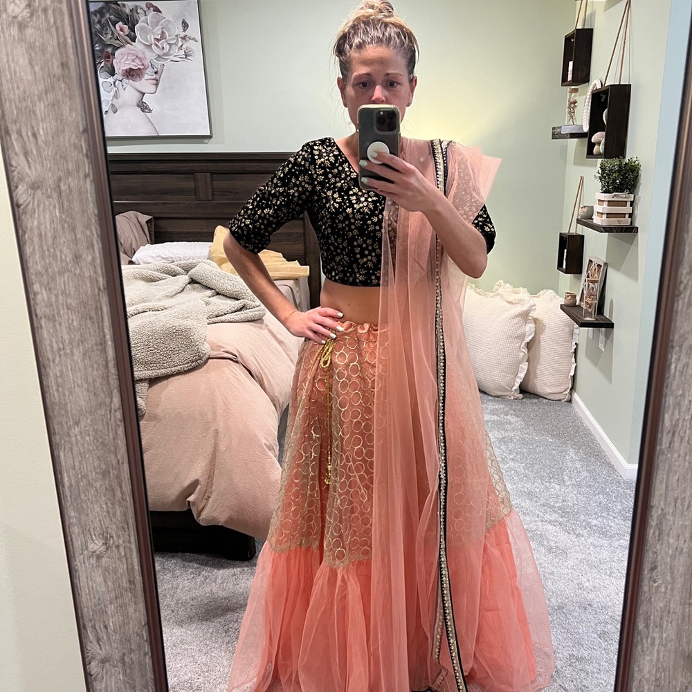 Black and Peach Lehenga Choli